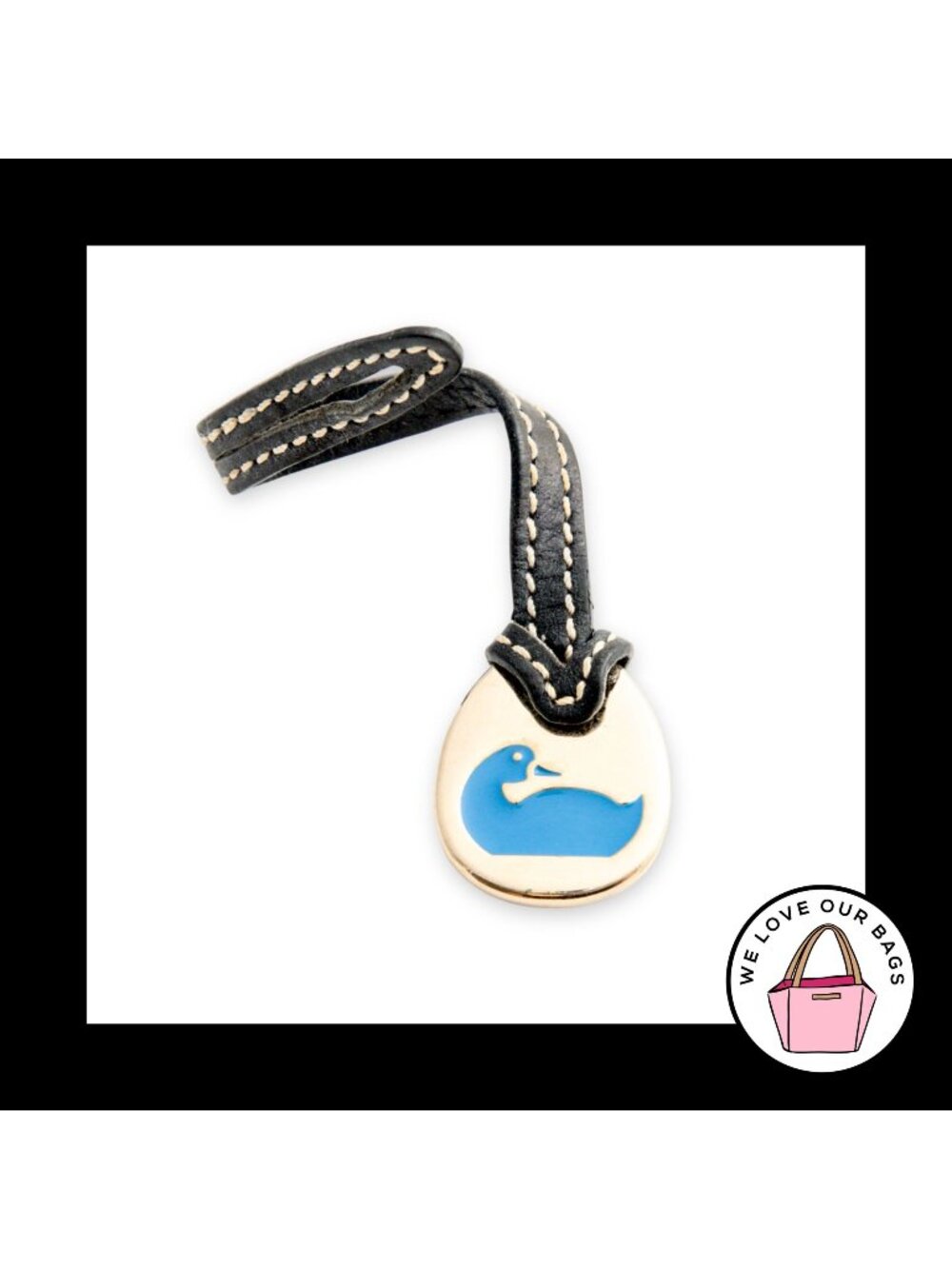 VINTAGE Y2K DOONEY & BOURKE Bag Charm Hang Tag Blue Duck Black Leather Fob